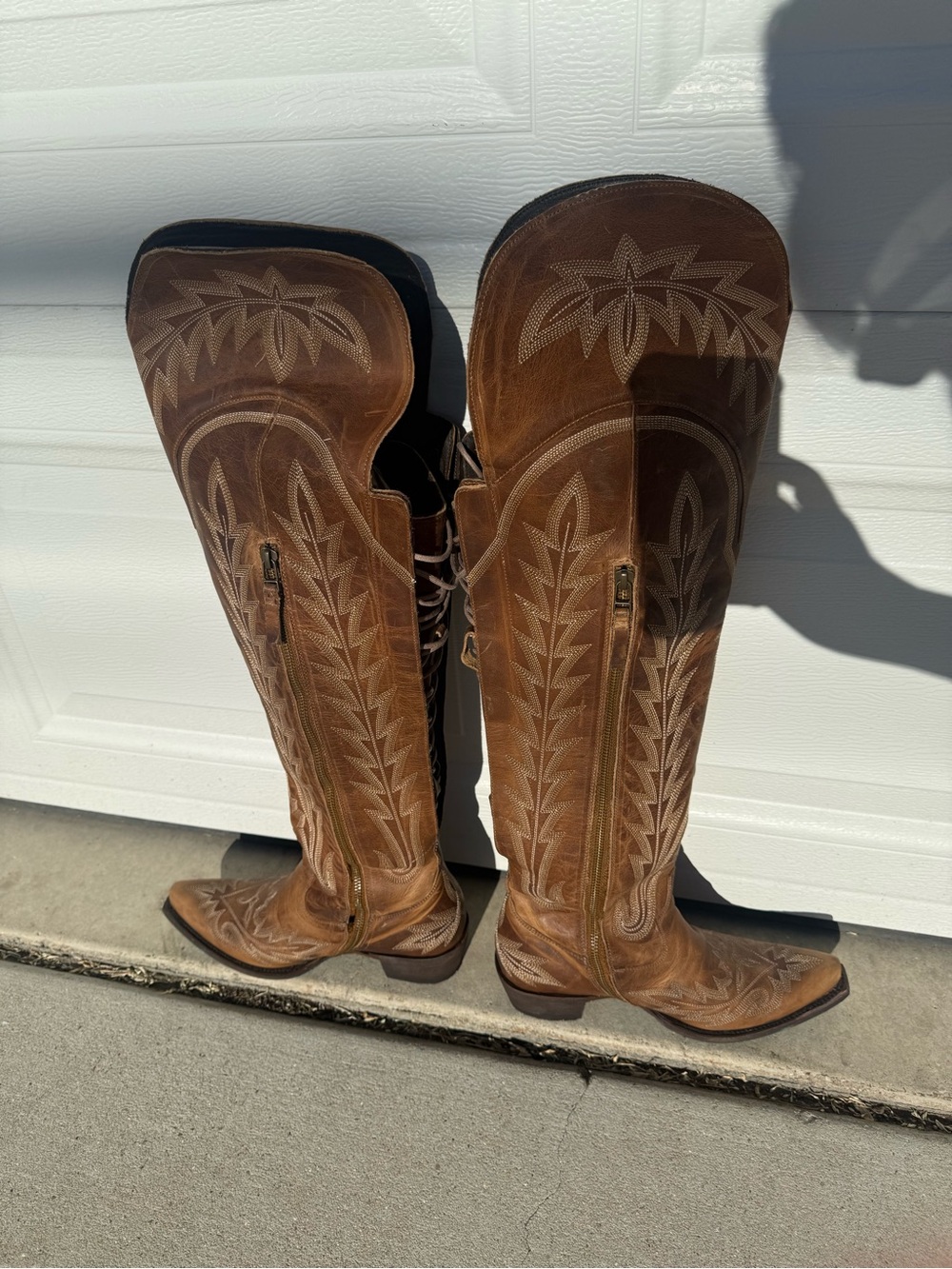 Brown Tall Leather Western Boots - Women lane boots! These were a sample boot.